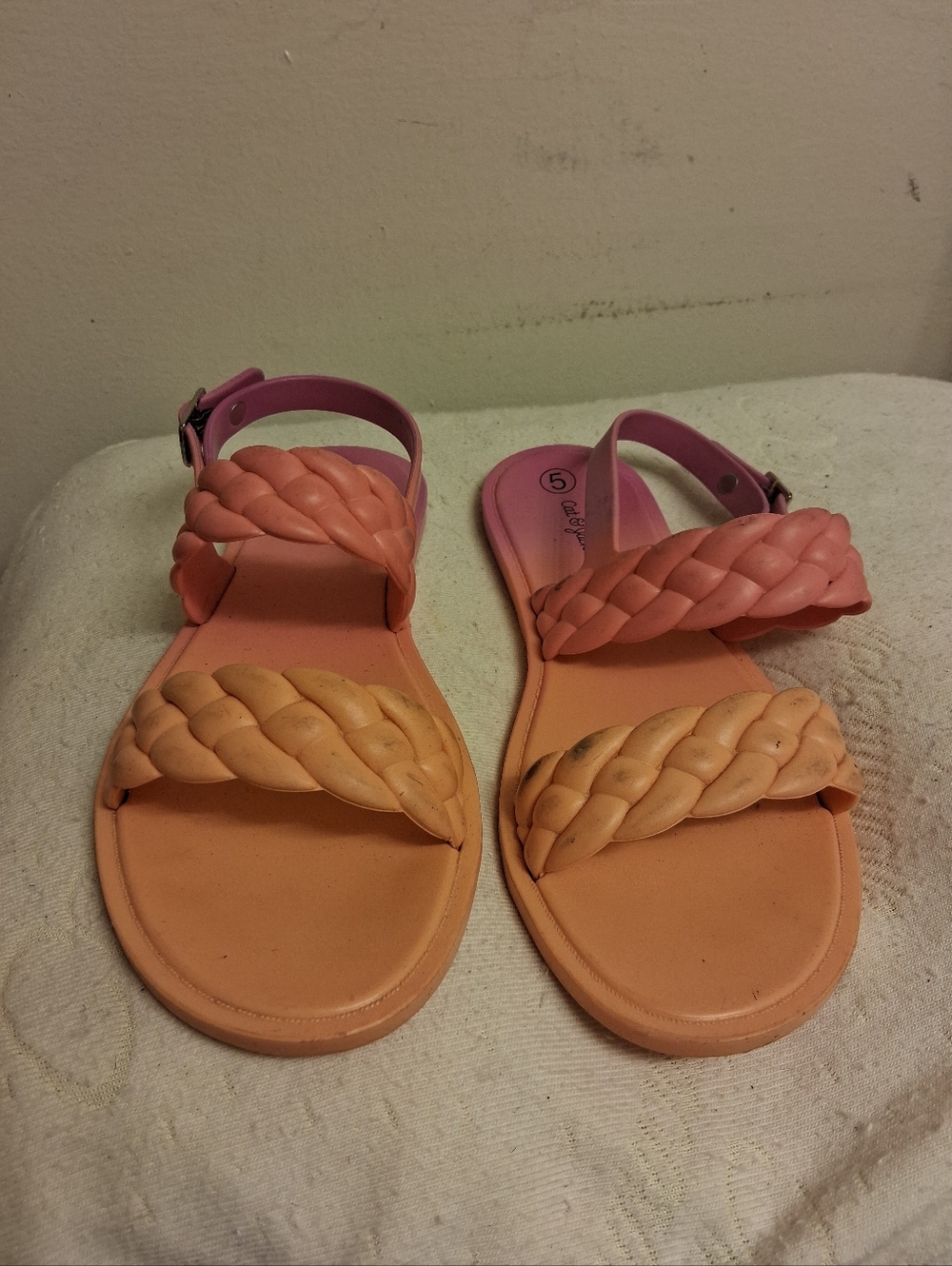Women’s CAT & JACK Braided Rubber Strap Pink-Orange Sandals Size 5